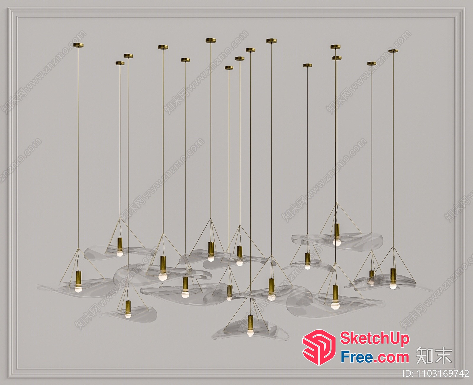 Elegant Gold And Glass Ceiling Light Fixture 3D SketchUp File