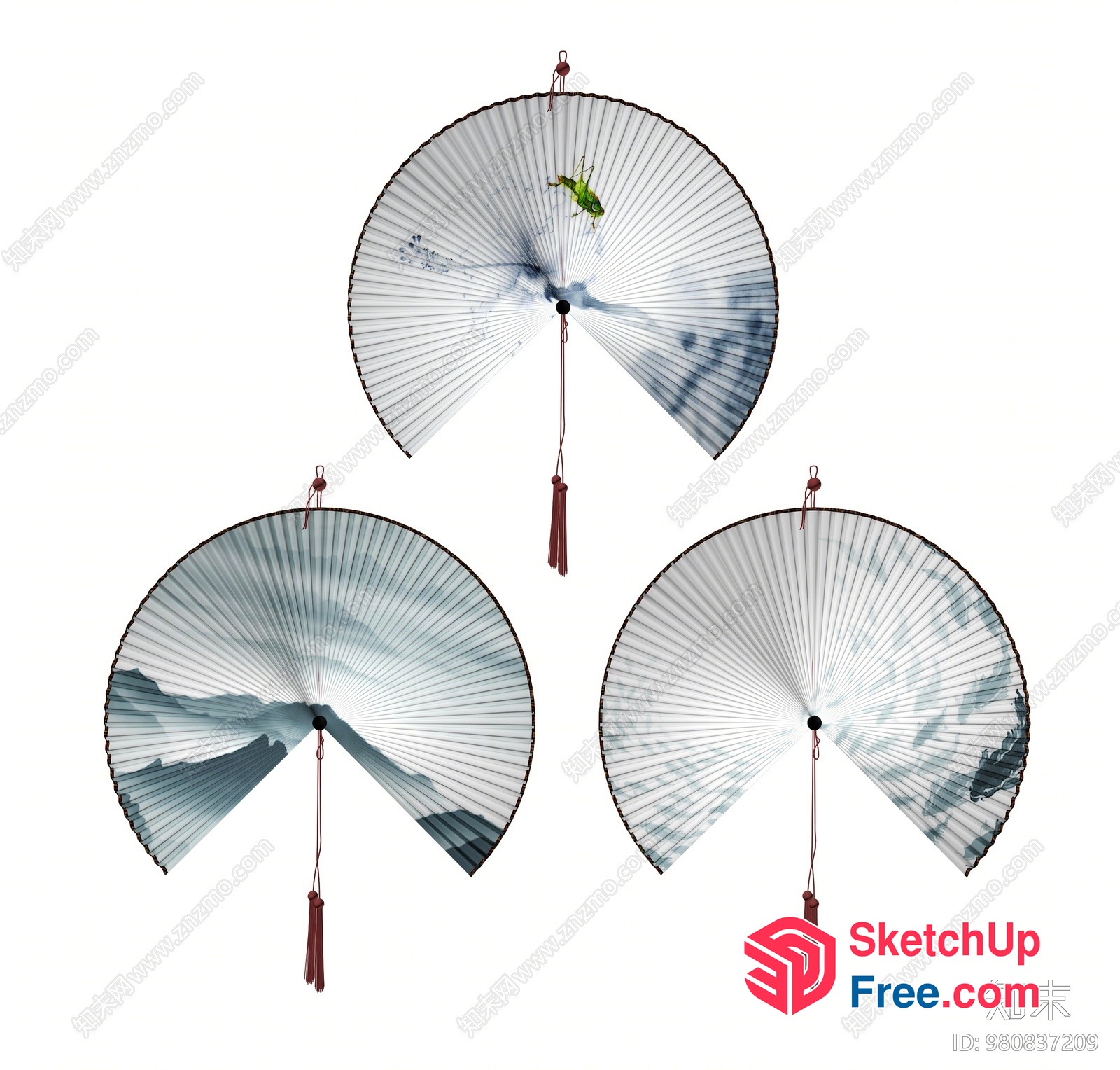 Three Asian-Style Decorative Fans 3D SketchUp File