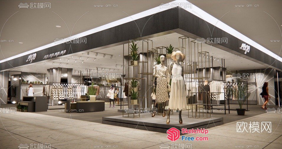 Modern Shopping Mall Interior With Stylish Clothing Store 3D SketchUp File