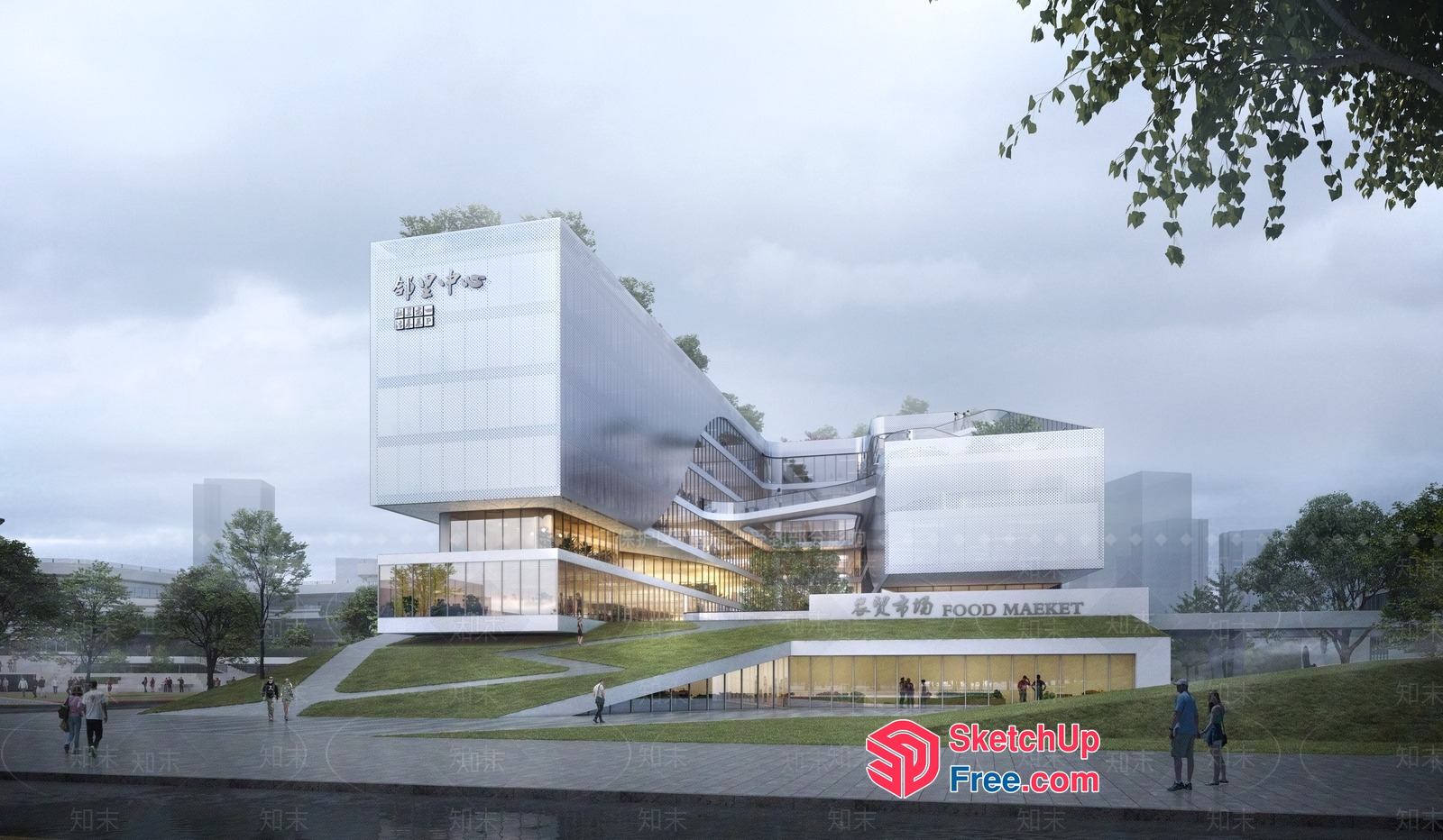 Modern Commercial Street Cladding Building 3D SketchUp File