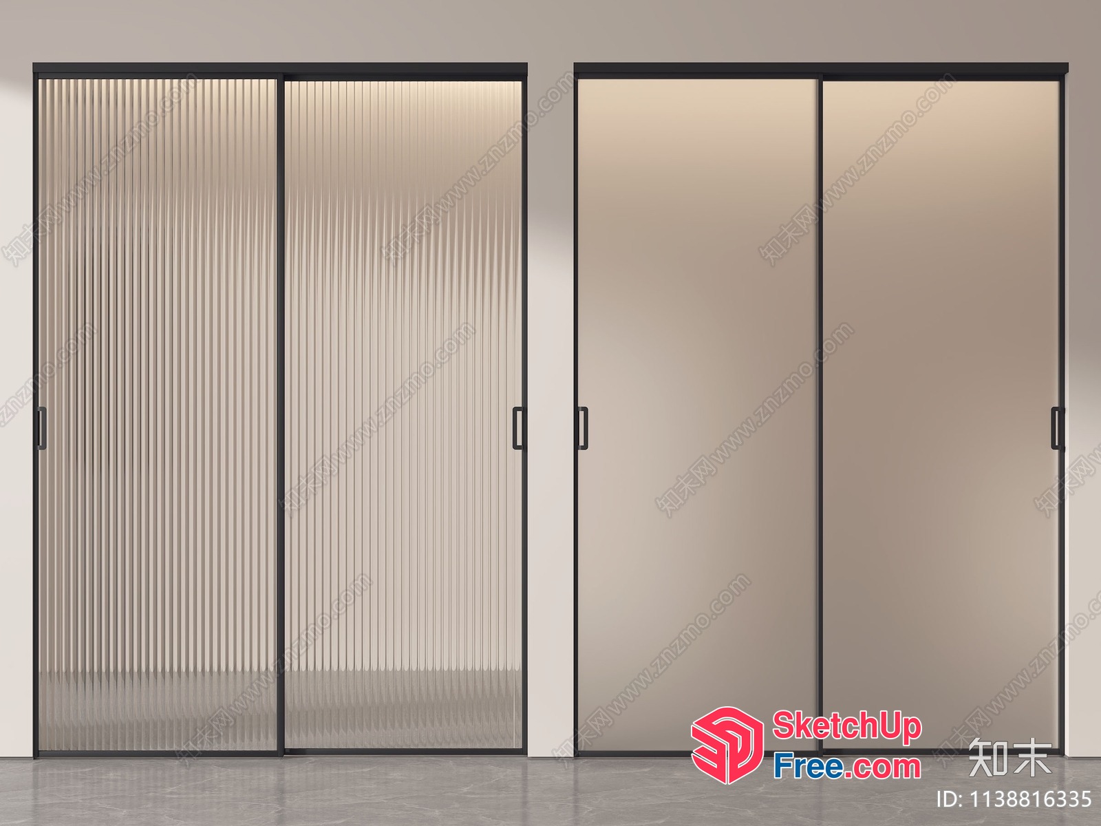 Modern Glass Door With Black Frame 3D SketchUp File