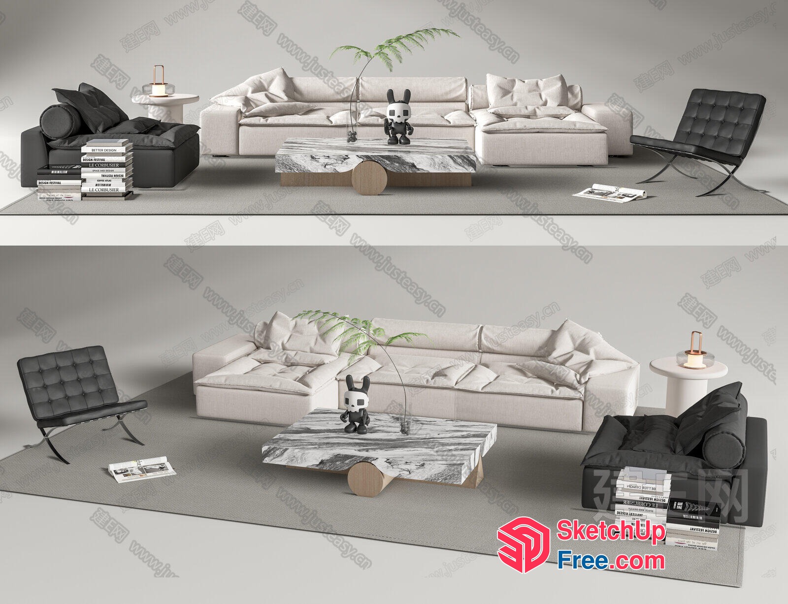 Modern Minimalist Living Room Furniture Set With Natural Elements 3D SketchUp File