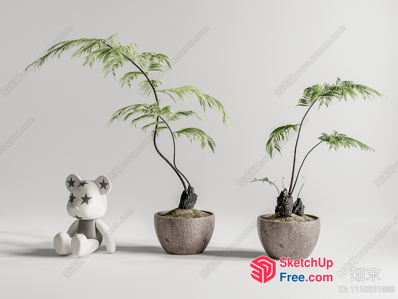 Potted Plant Arrangement With Ceramic Bear 3D SketchUp File