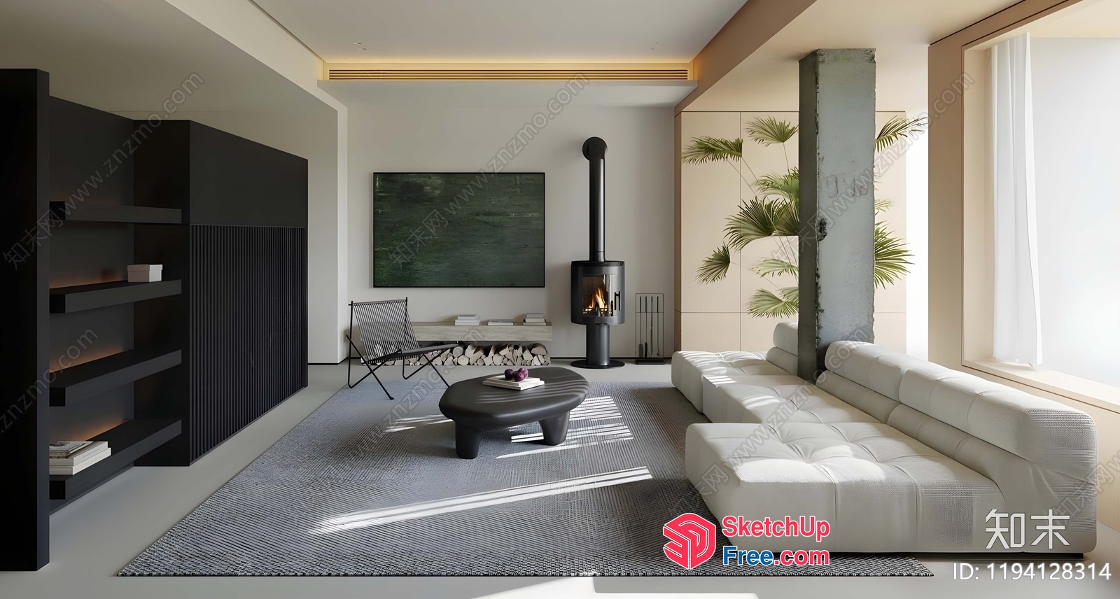 Modern Minimalist Living Room With Fireplace And Tv 3D SketchUp File