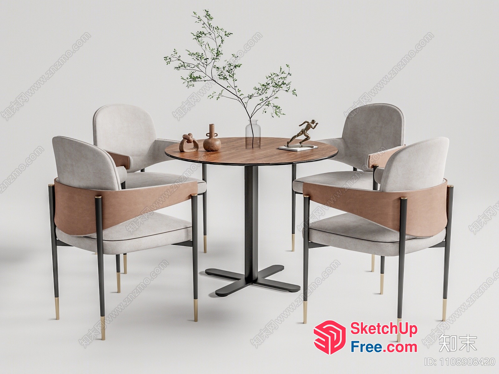 Minimalist Modern Dining Table Set With White Chairs 3D SketchUp File