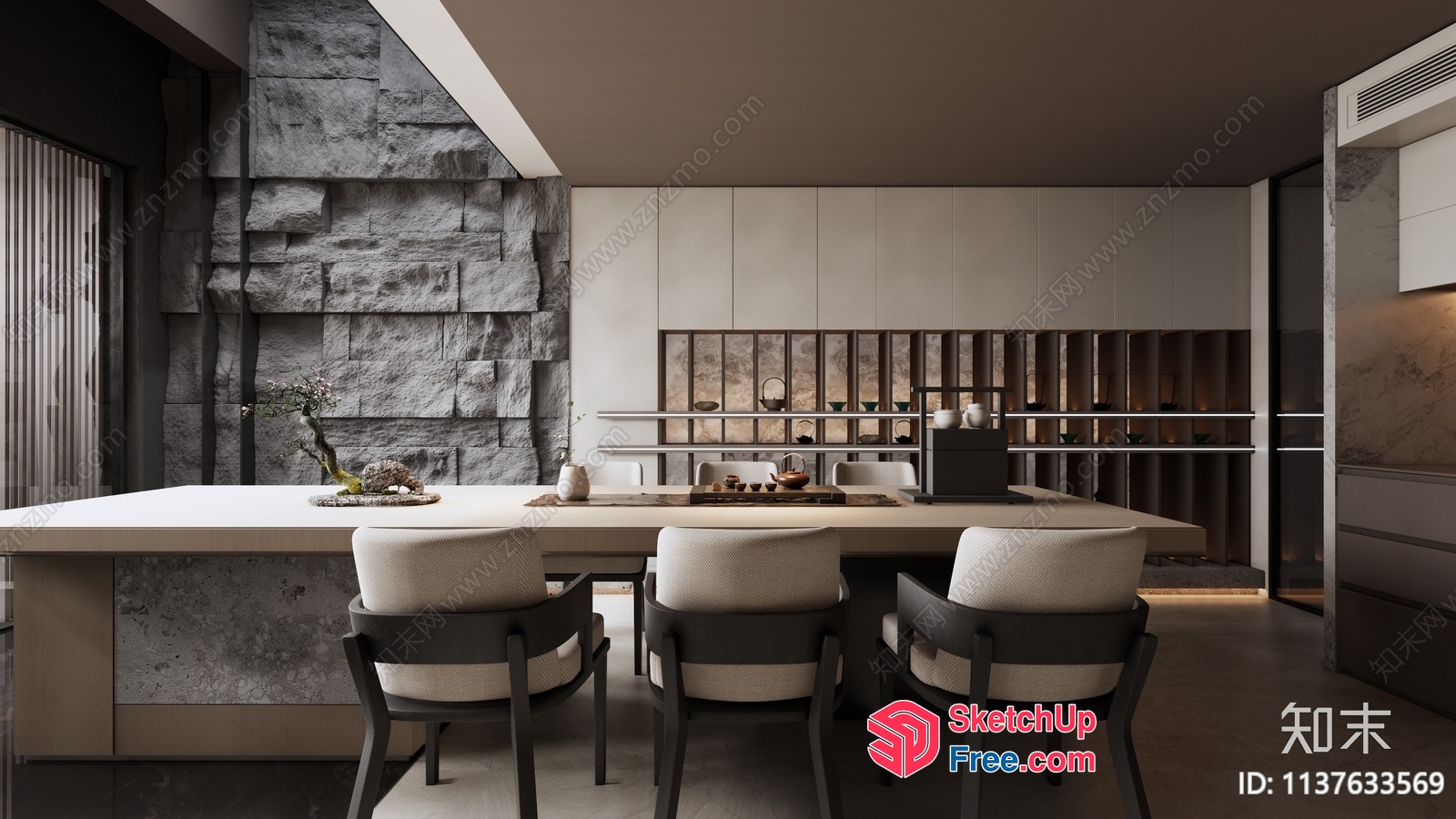 Modern Dining Room With A Stone Accent Wall 3D SketchUp File