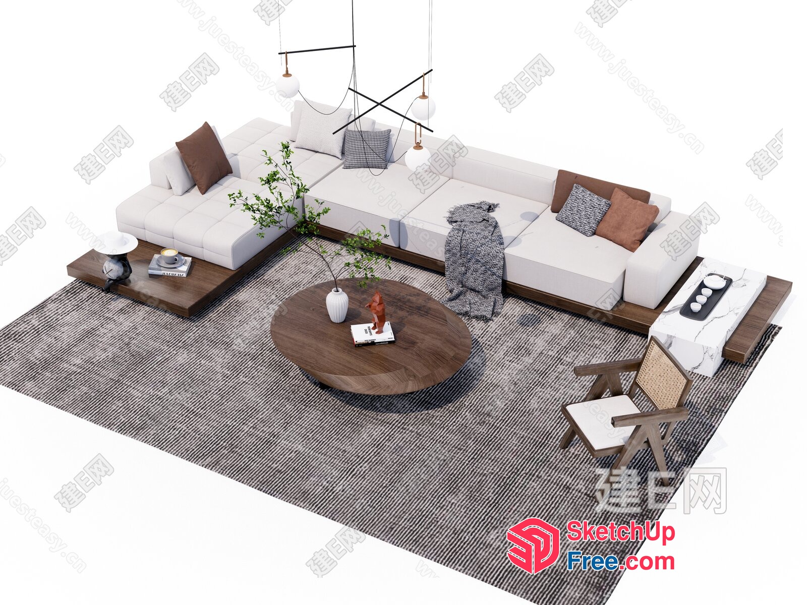 Modern Living Room With White Sofa And Coffee Table 3D SketchUp File