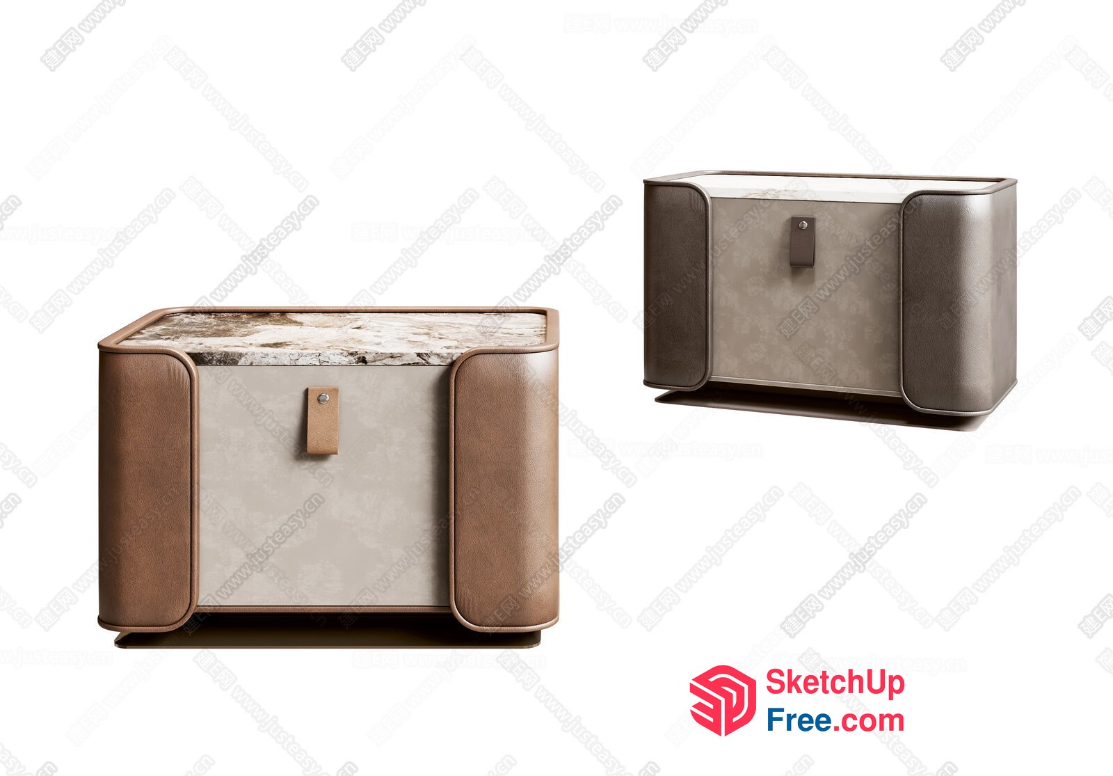 Modern Side Table With Leather And Marble Details 3D SketchUp File