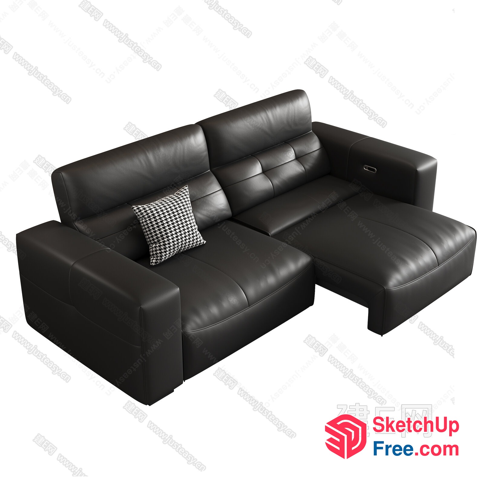 Sleek Black Leather Sofa With Built-In Pillows 3D SketchUp File