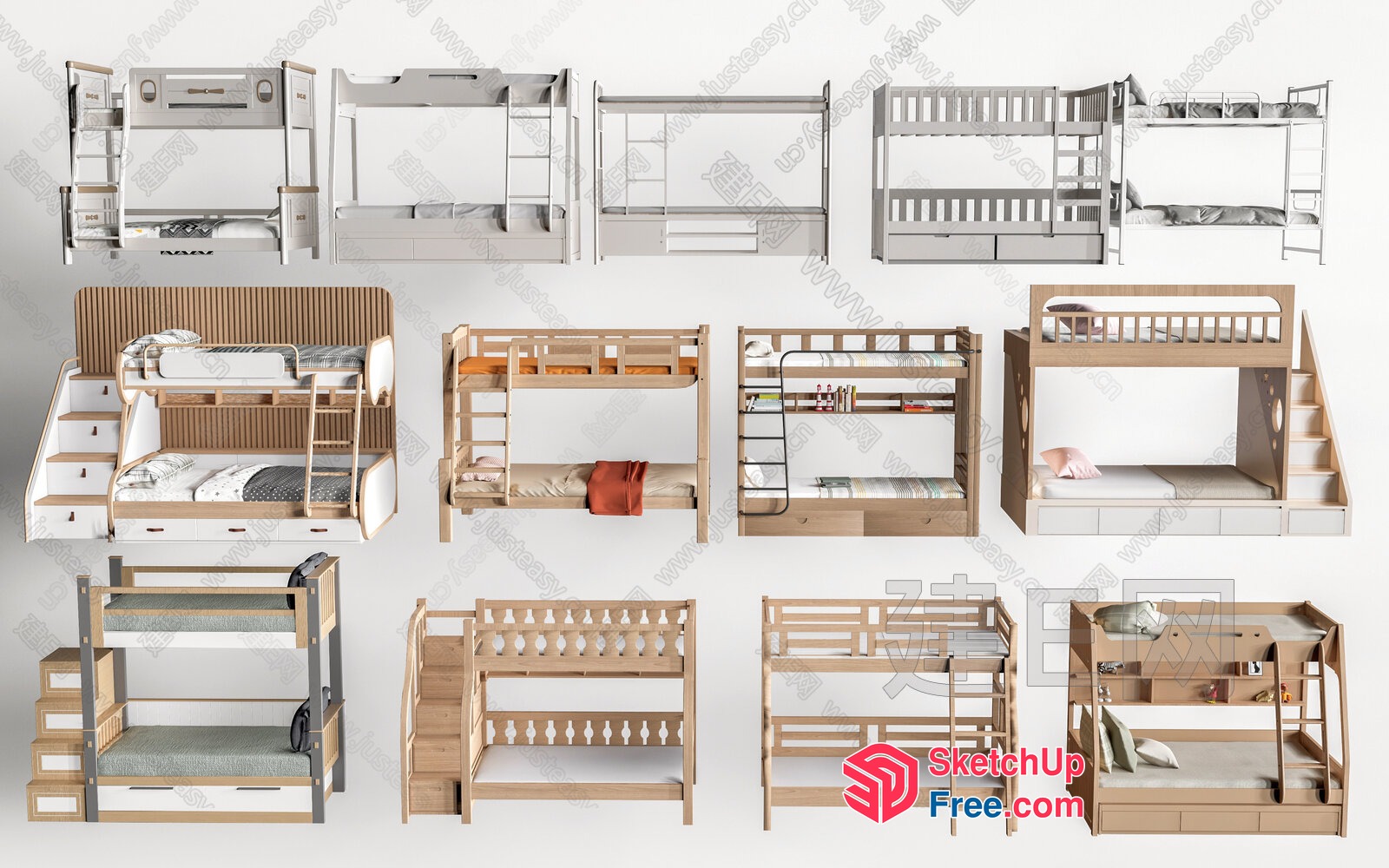 Modern Wooden Bunk Beds Collection 3D SketchUp File