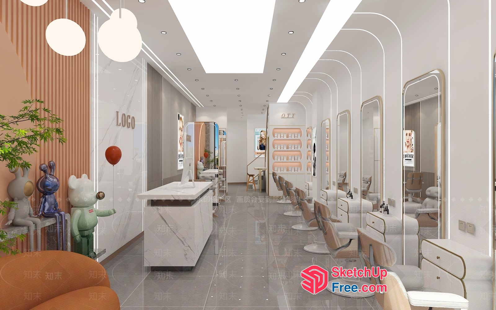 Modern Salon Interior With Sleek White And Brown Decor 3D SketchUp File