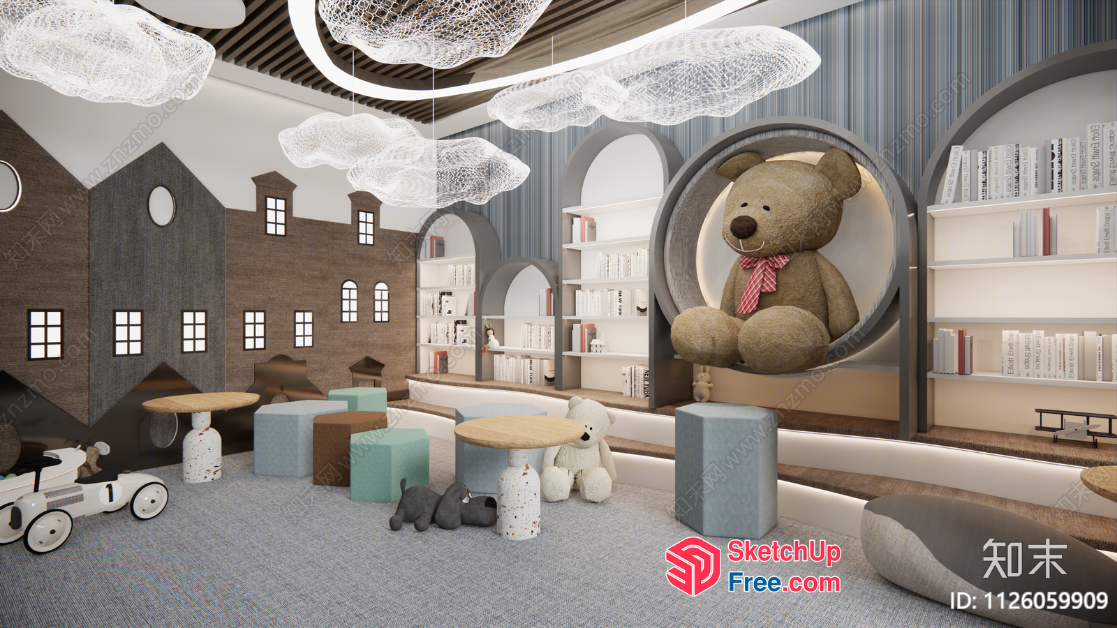 Modern Children'S Playroom With Cozy Seating And Reading Nook 3D SketchUp File