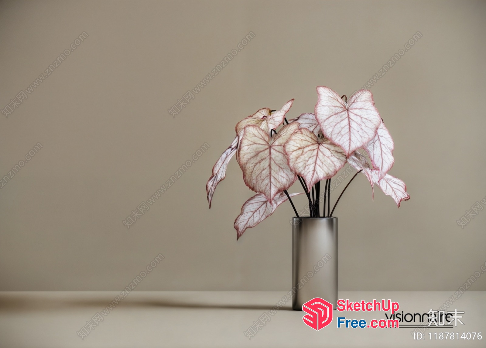 Elegant Silver Vase With Exotic White Leaves 3D SketchUp File