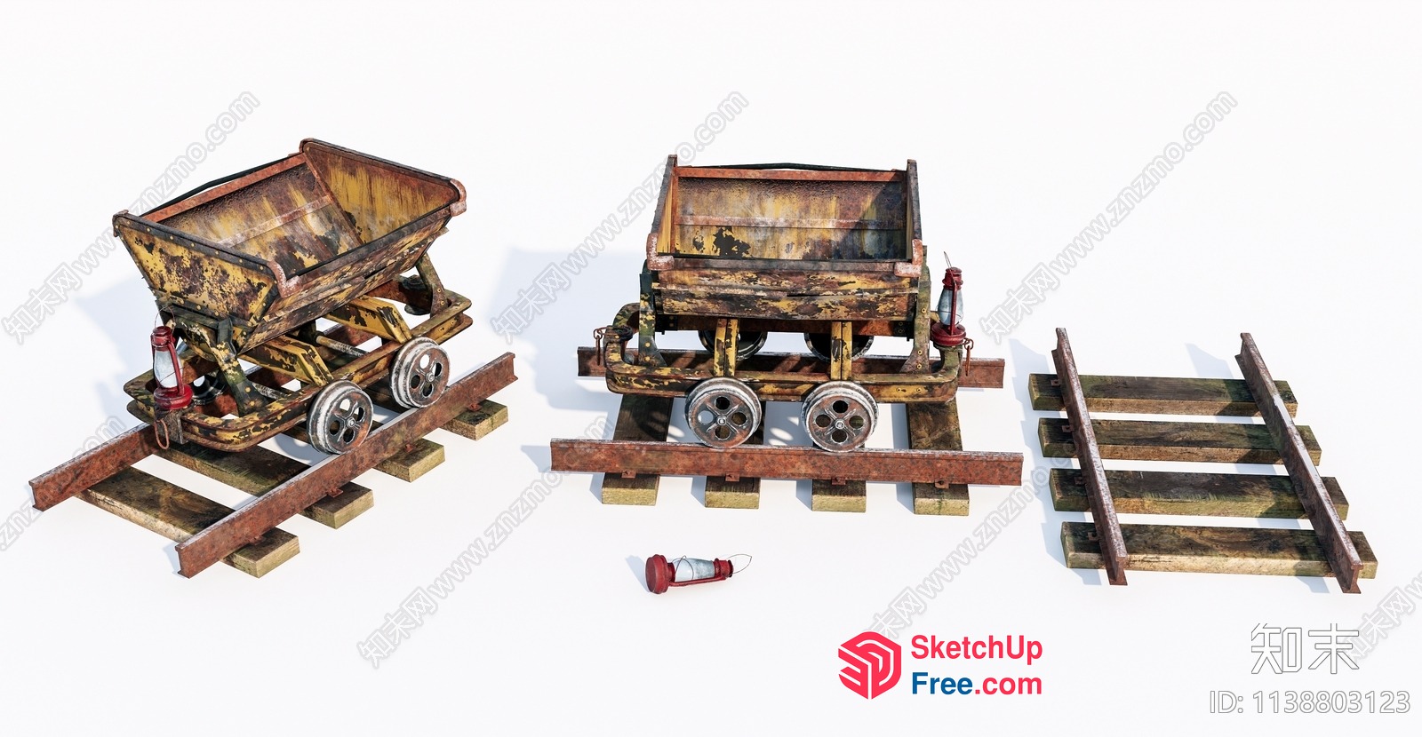 Old Rustic Mining Carts And Accessories 3D SketchUp File