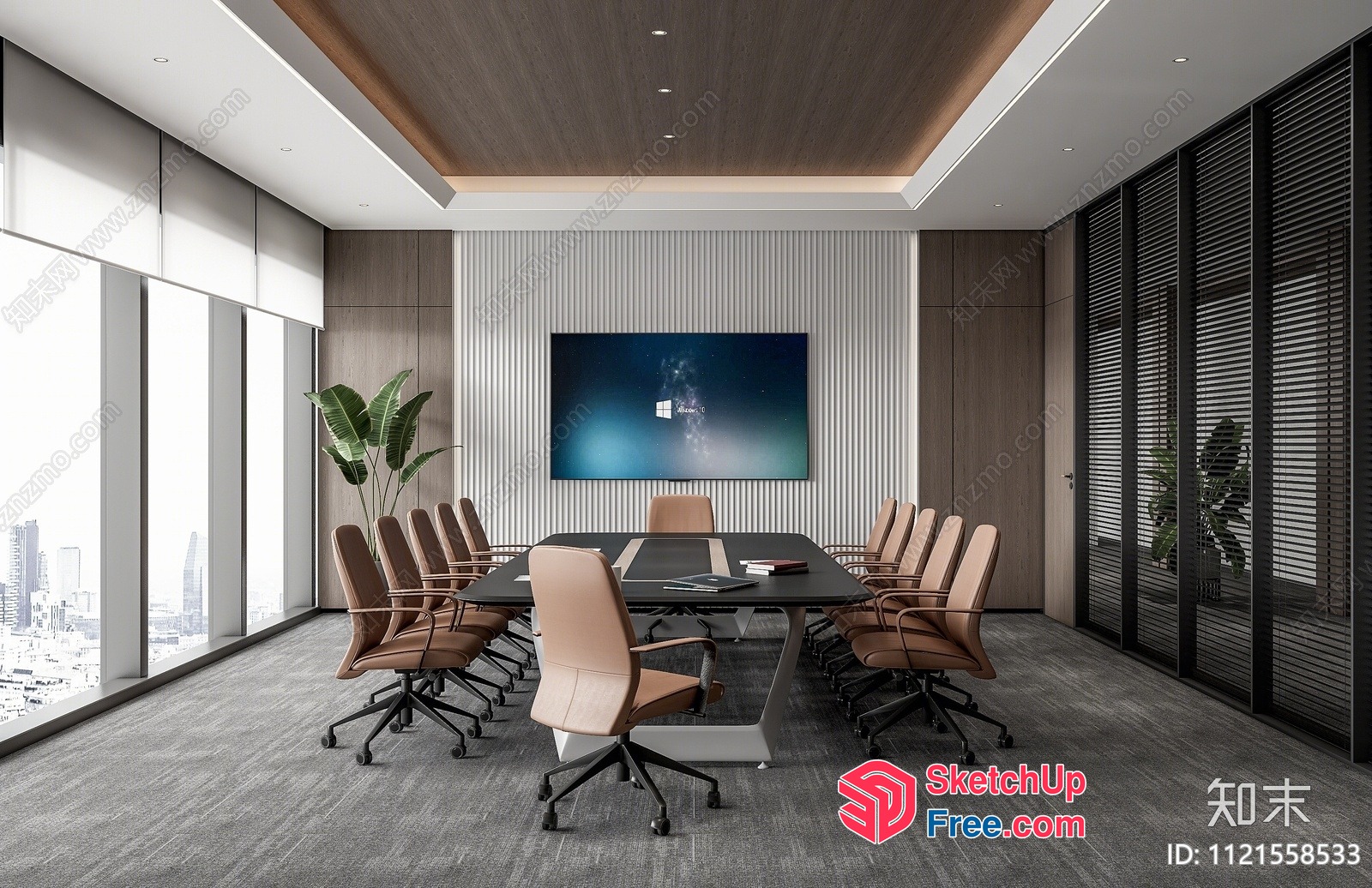 Modern Conference Room With Large Table And Chairs 3D SketchUp File