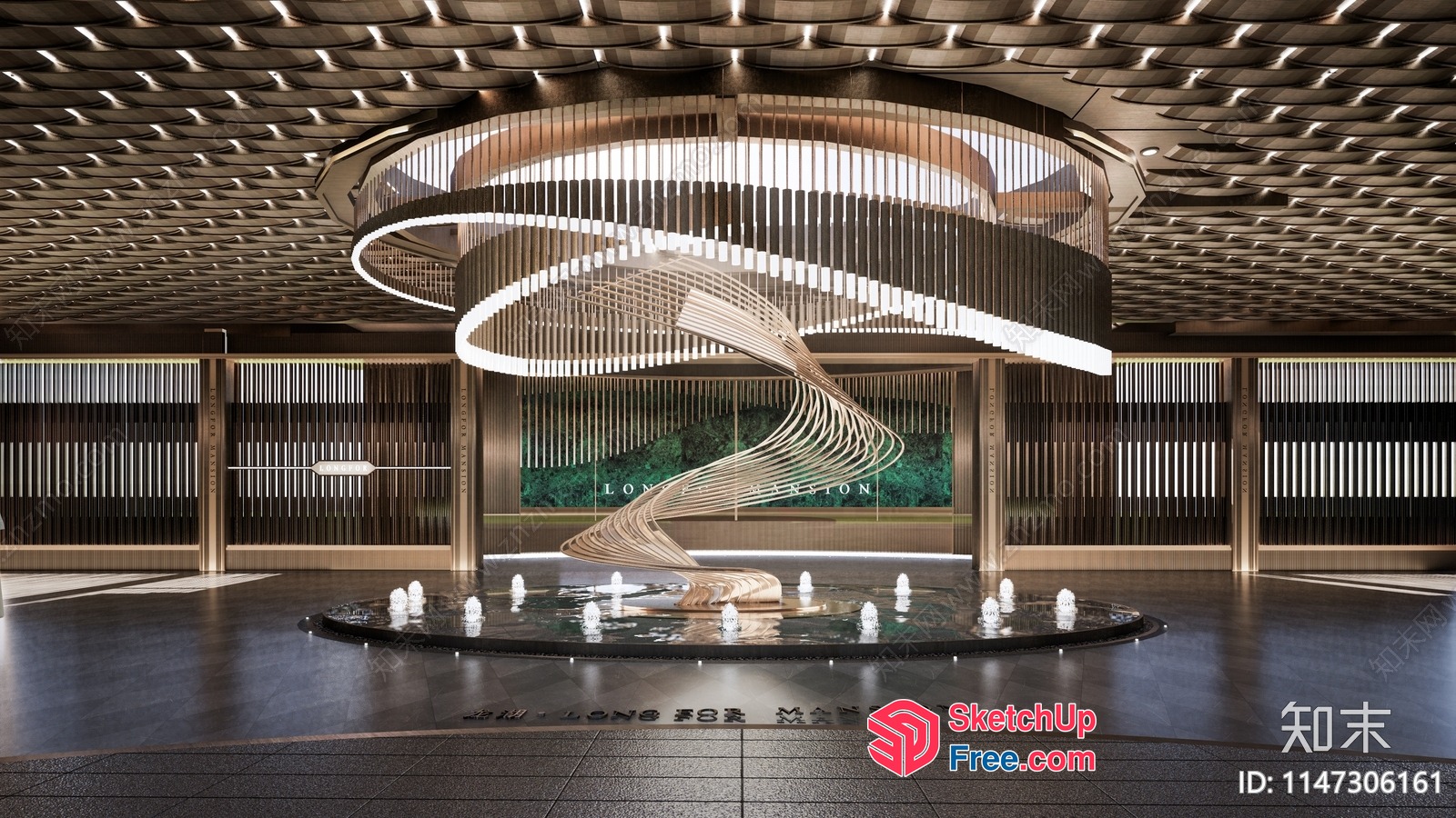 Luxurious Modern Interior With Spiral Staircase And Water Feature 3D SketchUp File