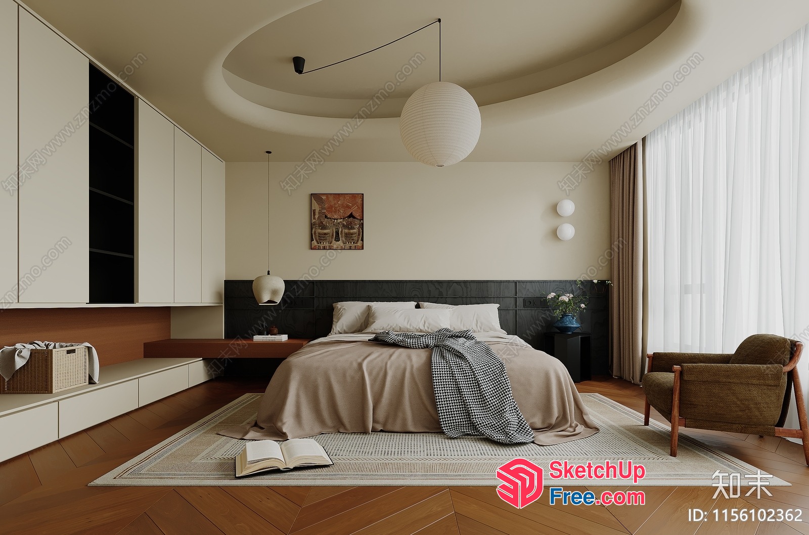 Modern Bedroom Interior With Creamy And Brown Tones 3D SketchUp File