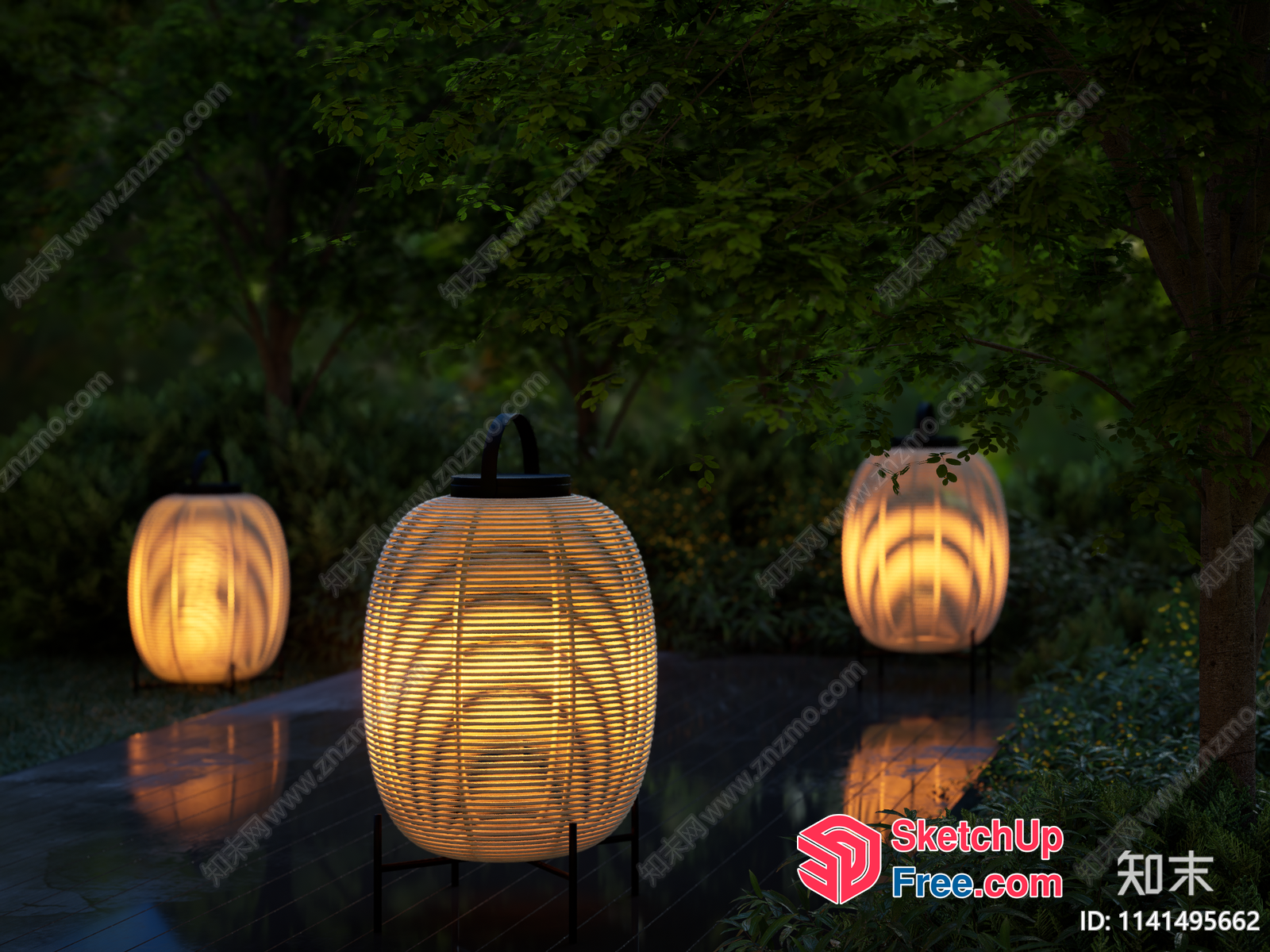 Elegant Outdoor Lanterns Illuminating A Pathway 3D SketchUp File