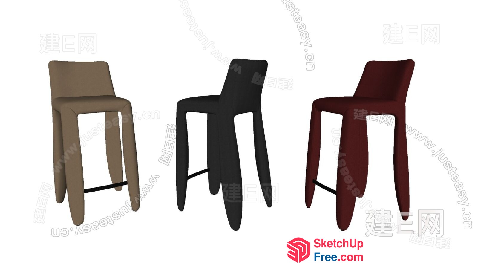 Modern Minimalist High-Back Bar Stools 3D SketchUp File