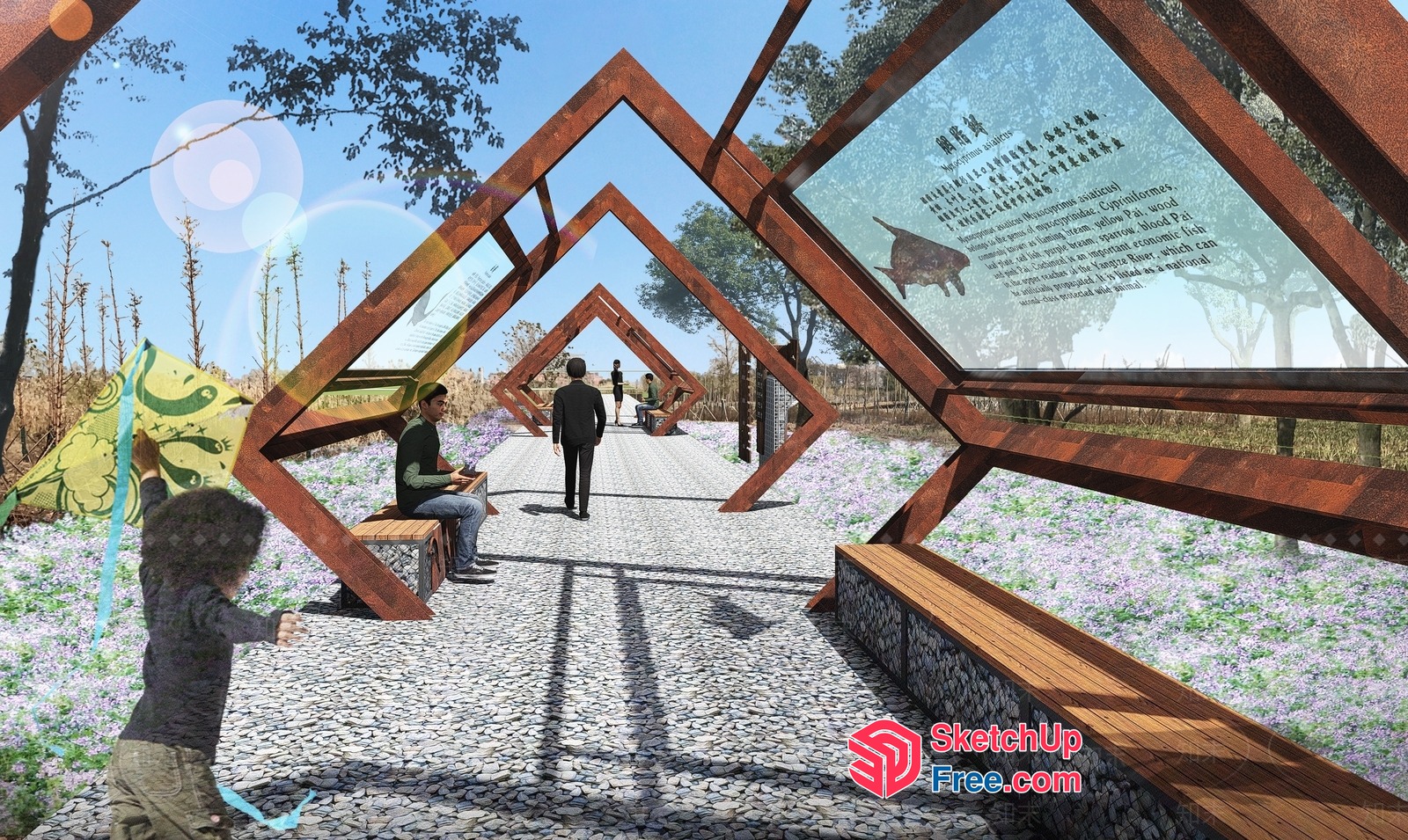 Modern Outdoor Display With Unique Geometric Frames 3D SketchUp File