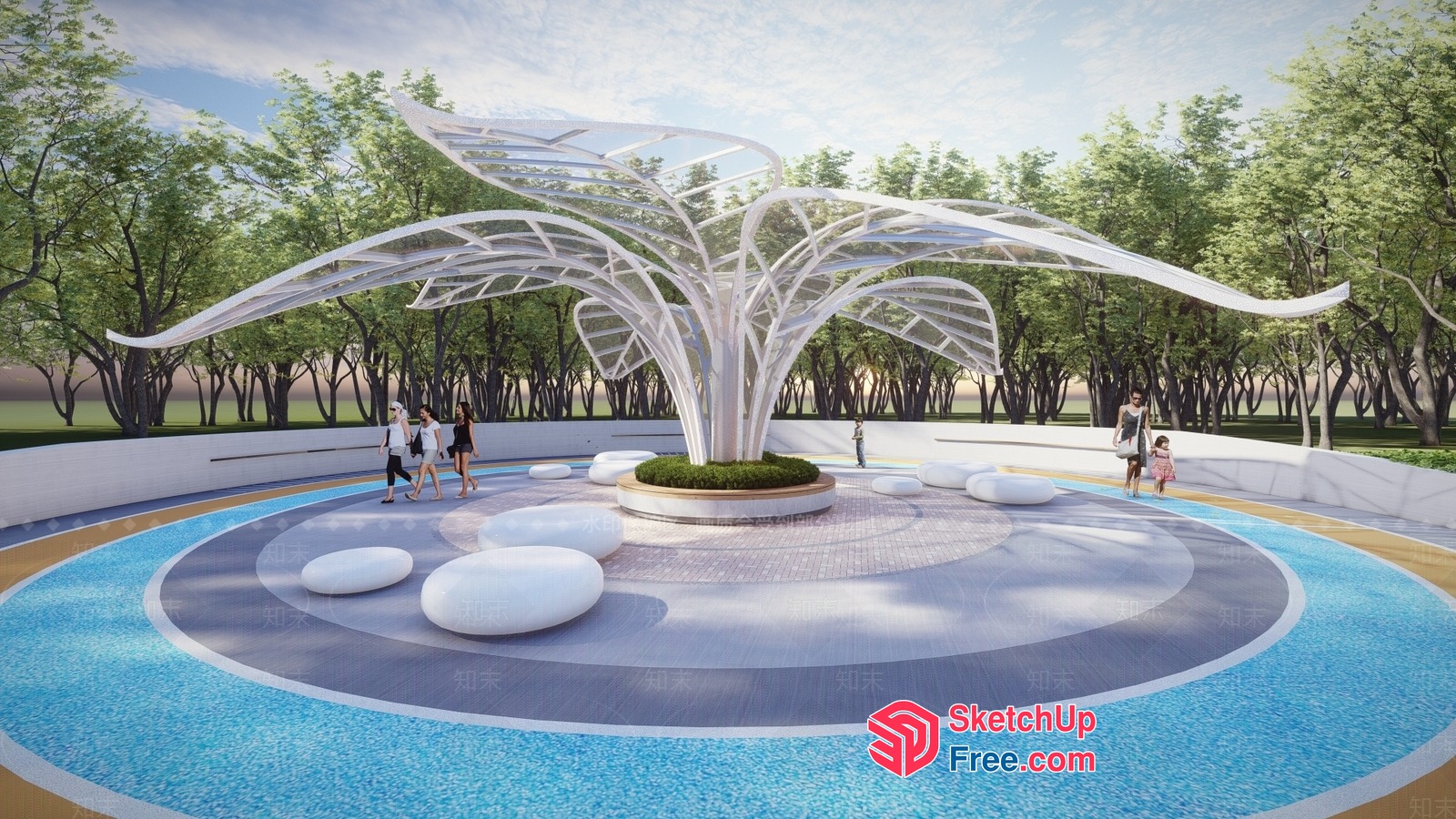 Serene Outdoor Oasis With Unique Tree Sculpture 3D SketchUp File