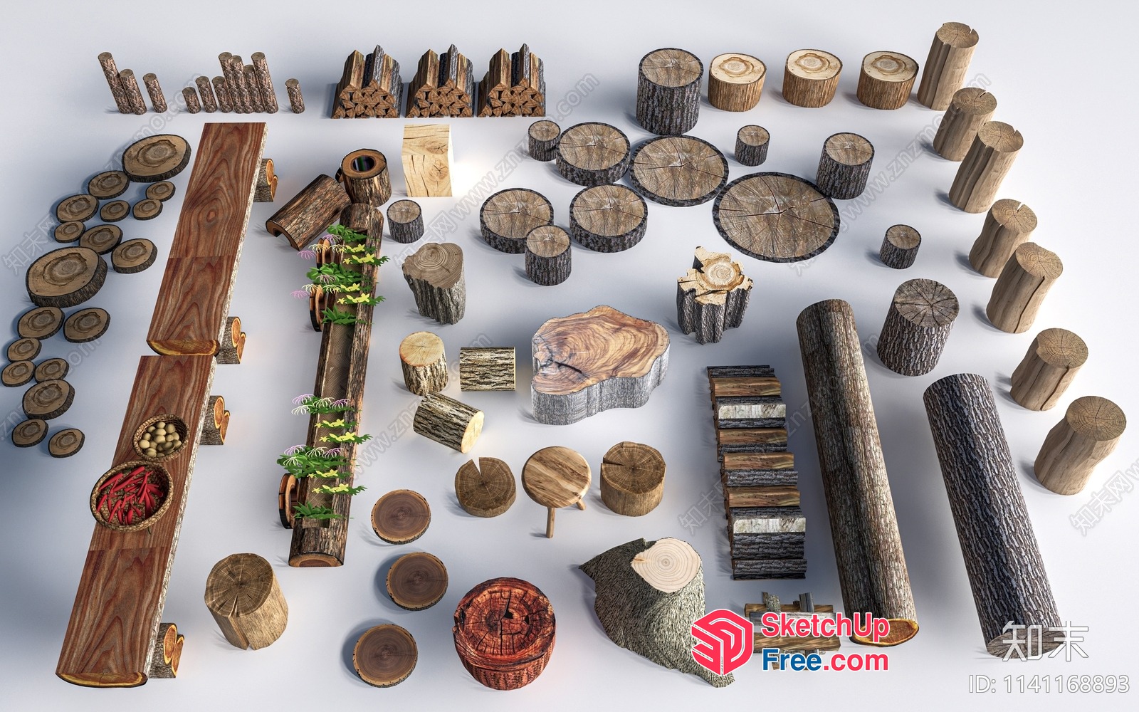 Various Types Of Wood Logs 3D SketchUp File