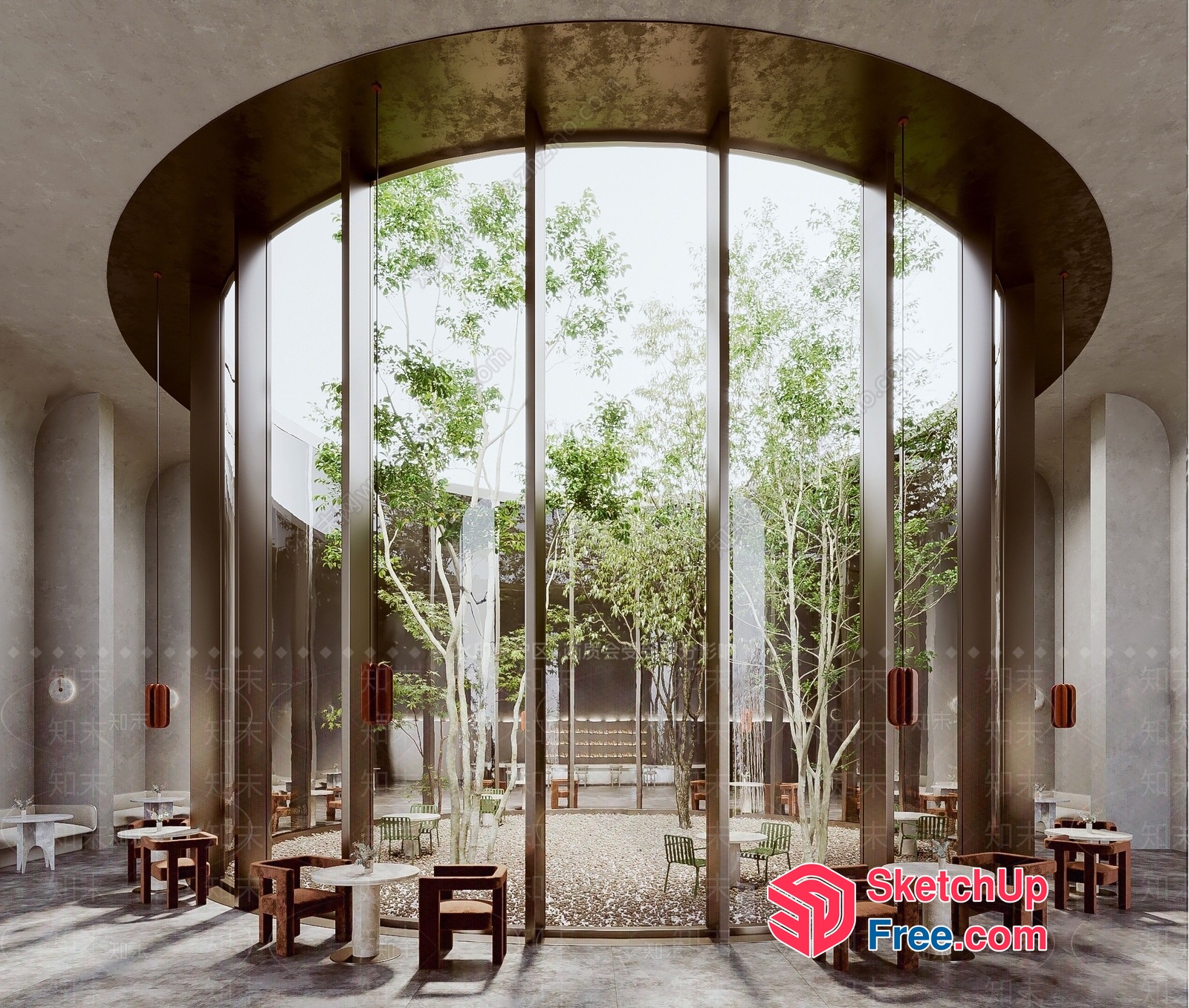 Large Windowed Room With Outdoor Seating And Trees 3D SketchUp File