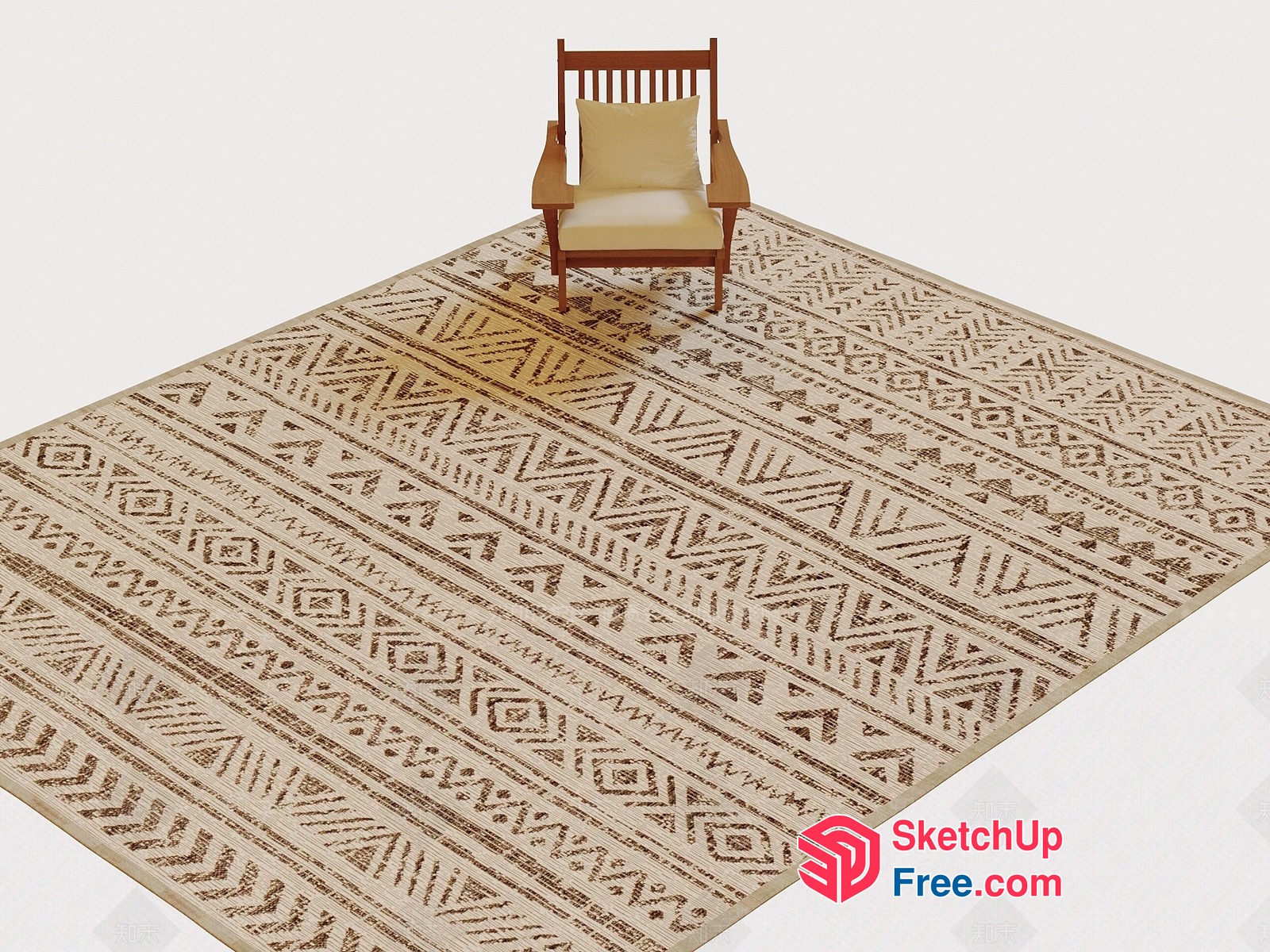 Traditional Patterned Rug With Cream And Brown Tones 3D SketchUp File