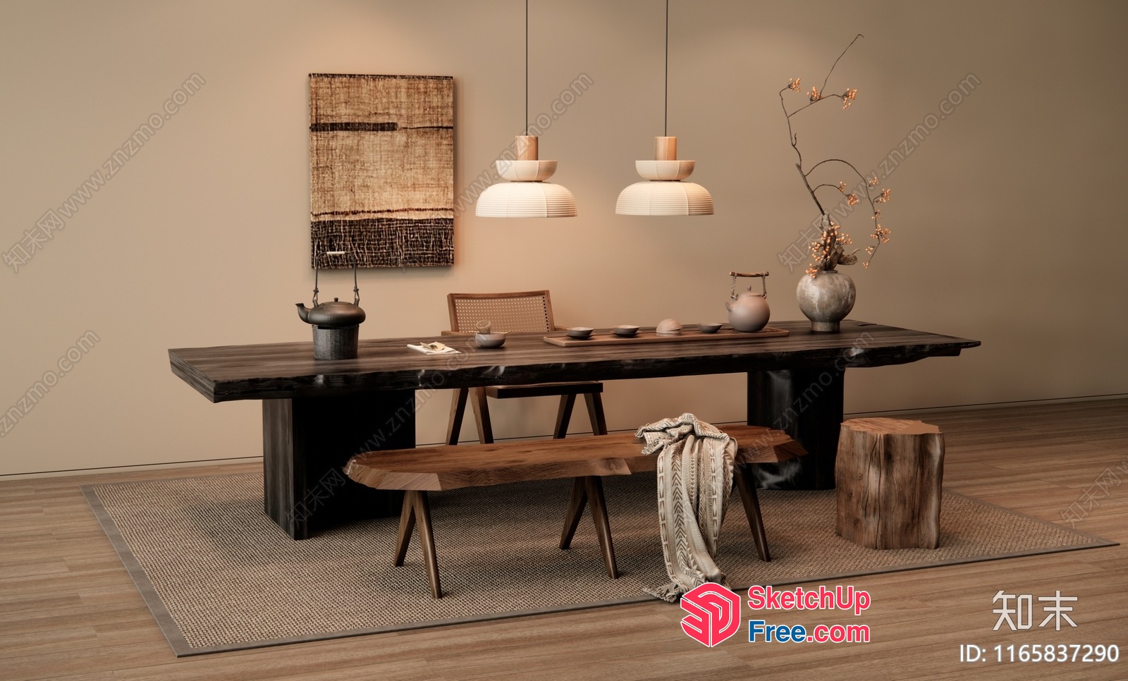 Wabi-Sabi Inspired Interior With Natural Wood And Earthy Tones 3D SketchUp File