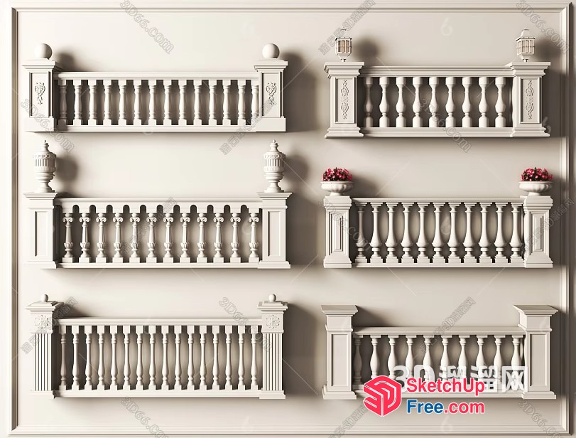 Ornate Balcony Railing Collection 3D SketchUp File
