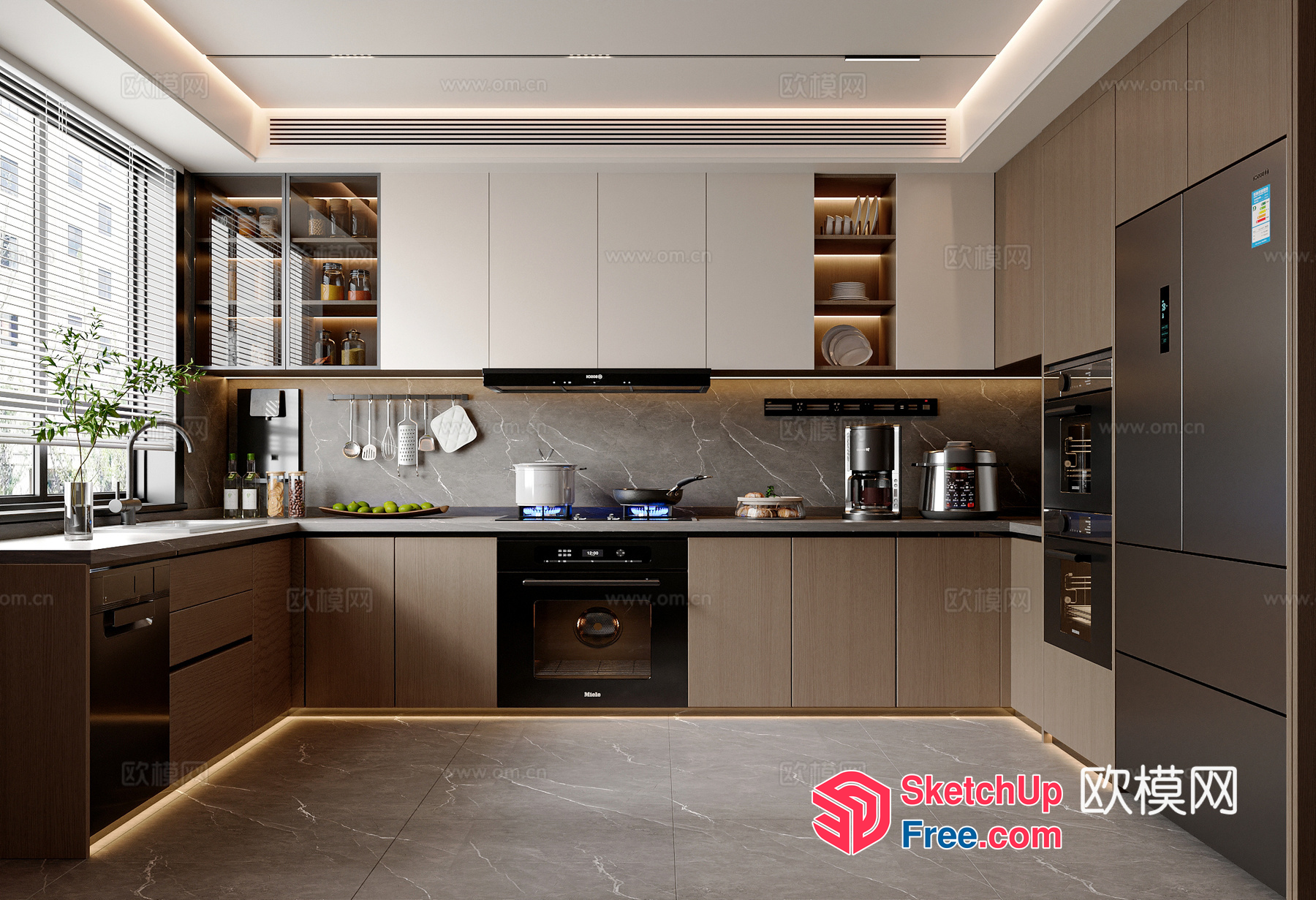 Modern Kitchen With Sleek Appliances And Natural Wood Accents 3D SketchUp File