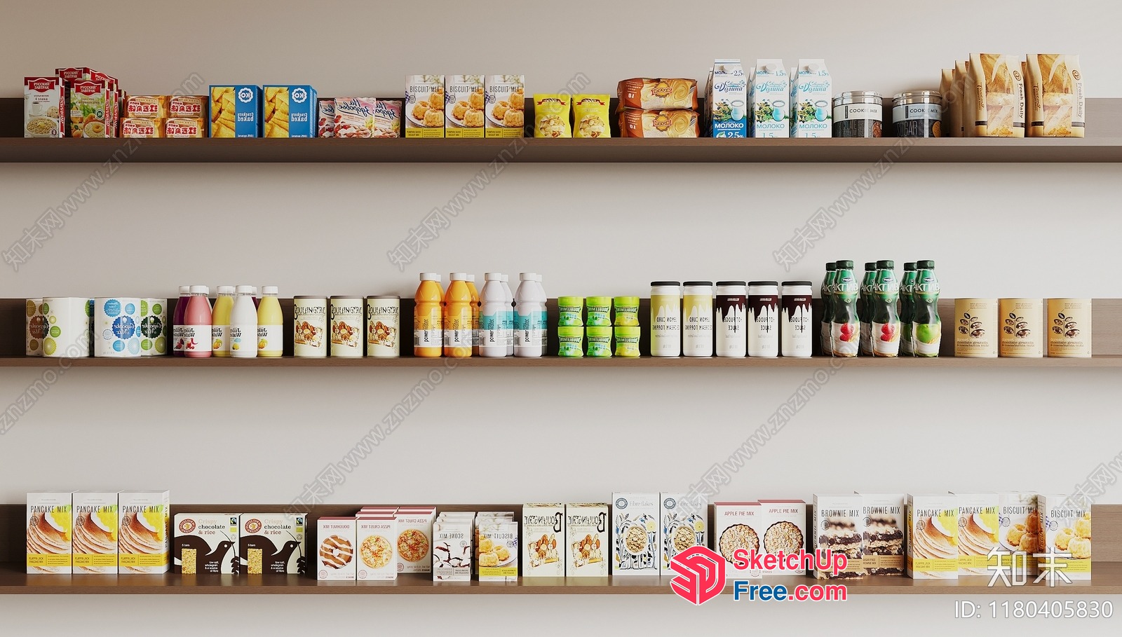 Assorted Food Products On Three Shelves 3D SketchUp File