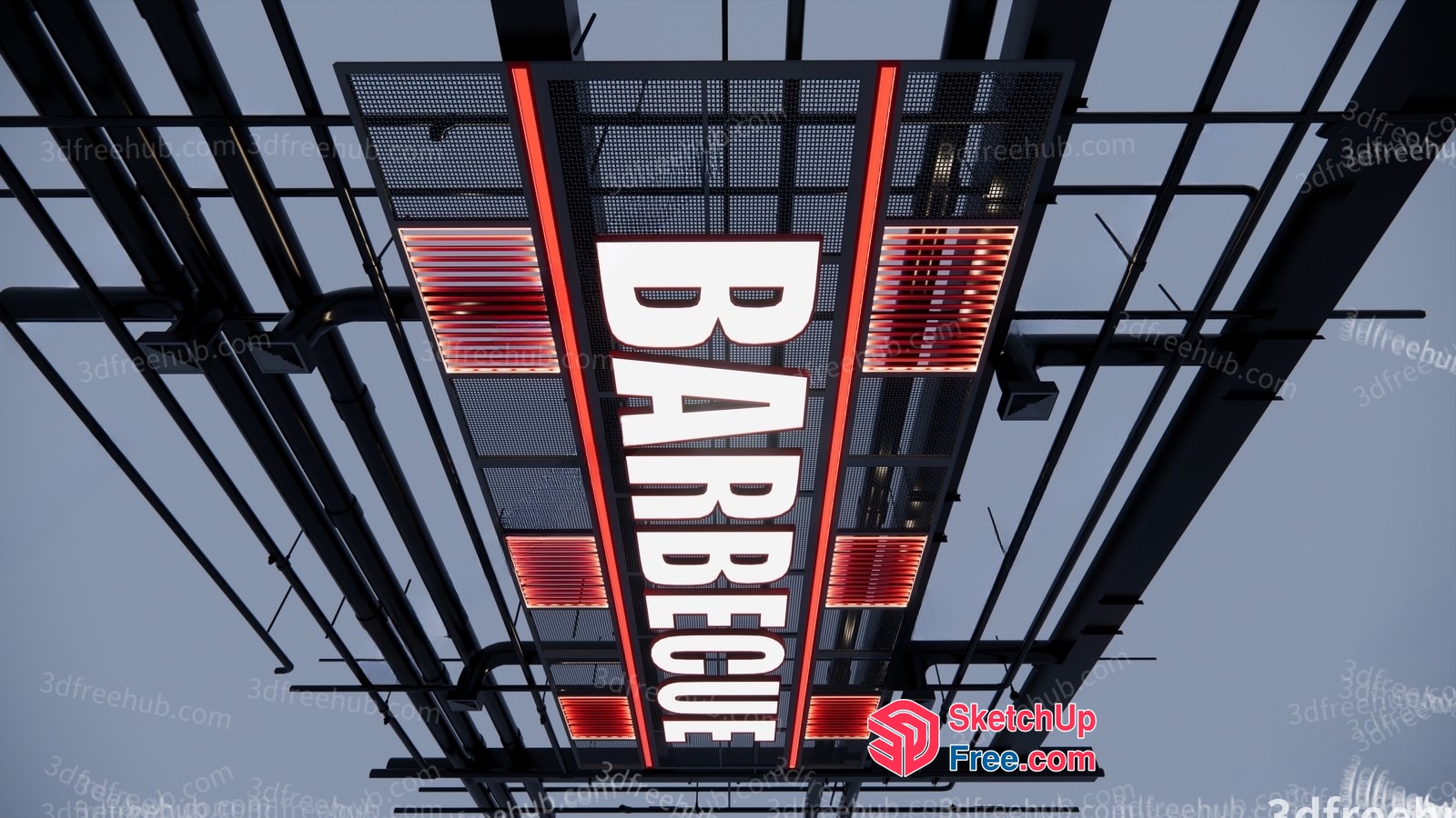 Barbecue Sign And Ceiling Lights 3D SketchUp File