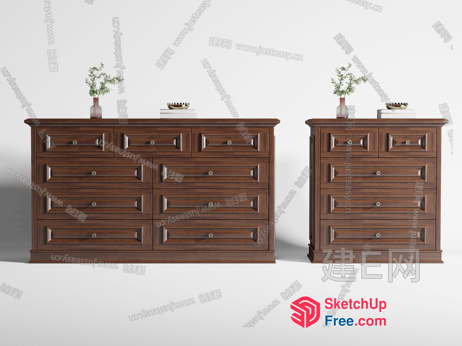 Elegant Wooden Dressers With Ornate Handles 3D SketchUp File
