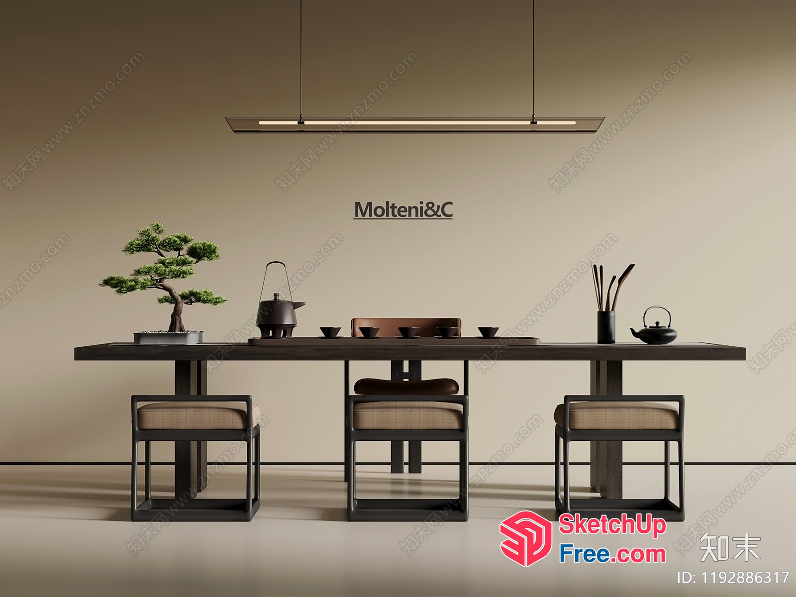 Modern Minimalist Wabi-Sabi Style Dining Room 3D SketchUp File