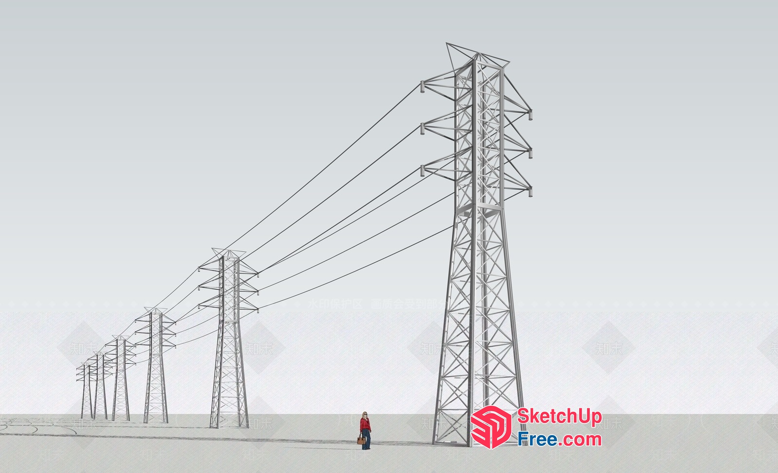 Power Line Towers In A Line 3D SketchUp File