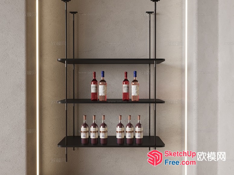 Wine Bottles On Black Shelves 3D SketchUp File