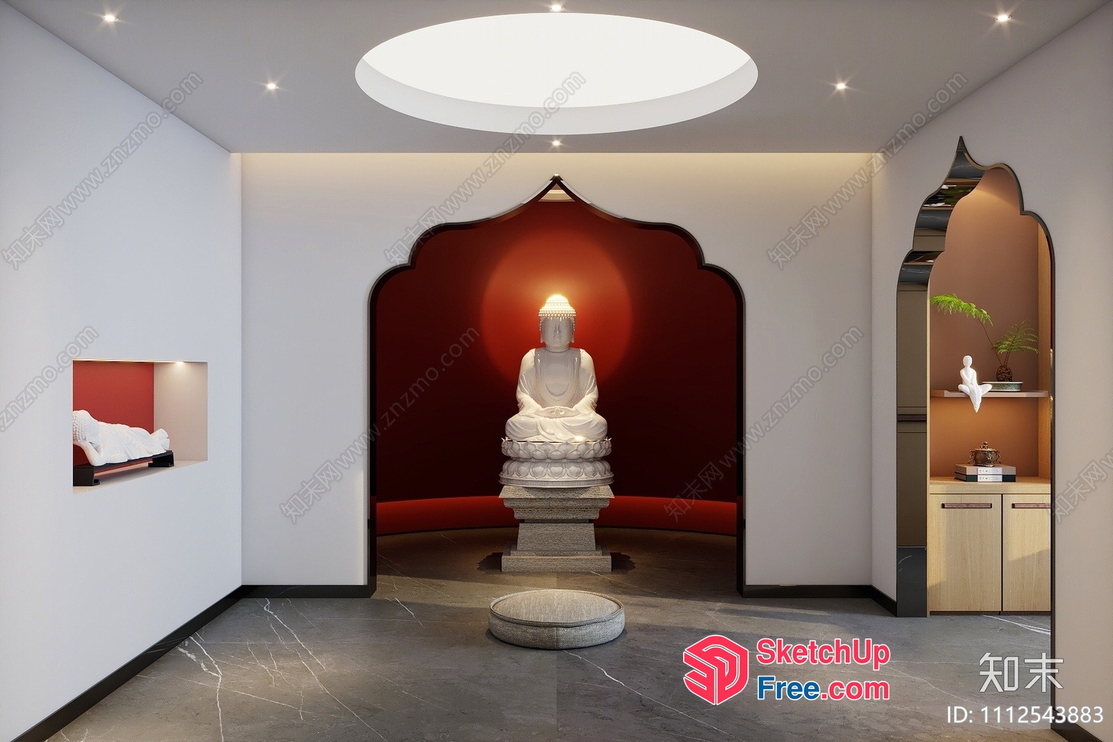 Serene White Buddha Statue In A Modern Temple Setting 3D SketchUp File