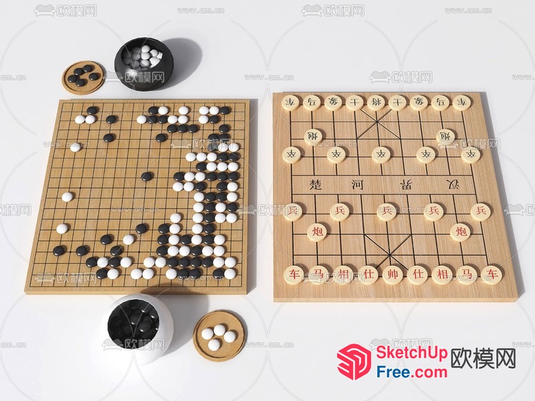 Chinese Chess Set With Boards And Pieces 3D SketchUp File