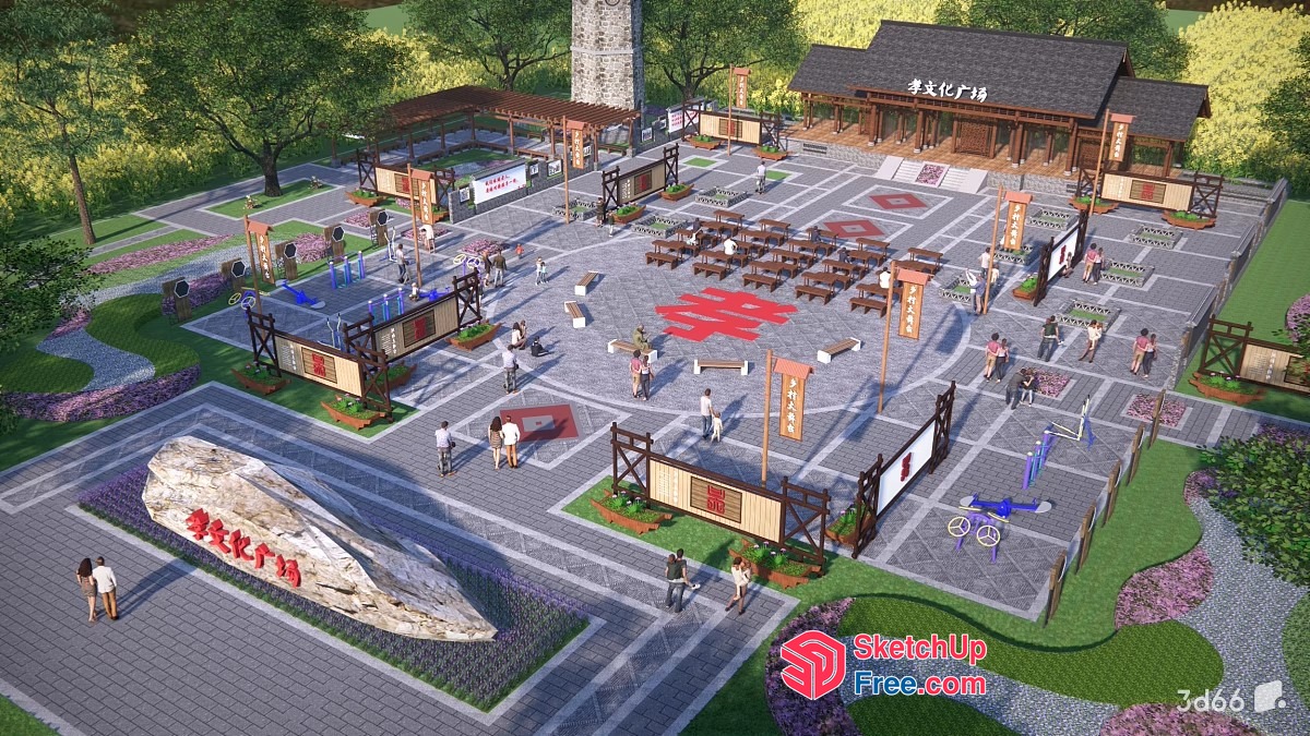 Asian Style Outdoor Recreation Area 3D SketchUp File