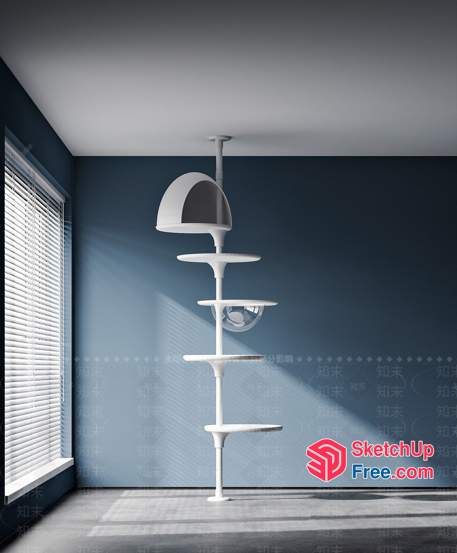 Modern Minimalist Cat Tower With Hanging Cat Beds 3D SketchUp File