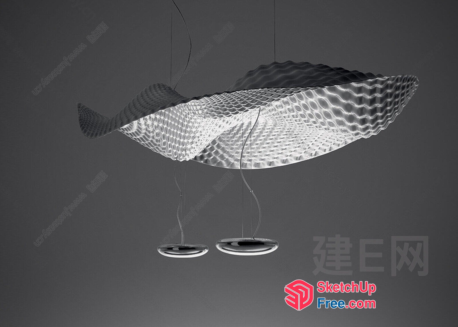 Fish-Shaped Ceiling Light Fixture With Wavy Design 3D SketchUp File