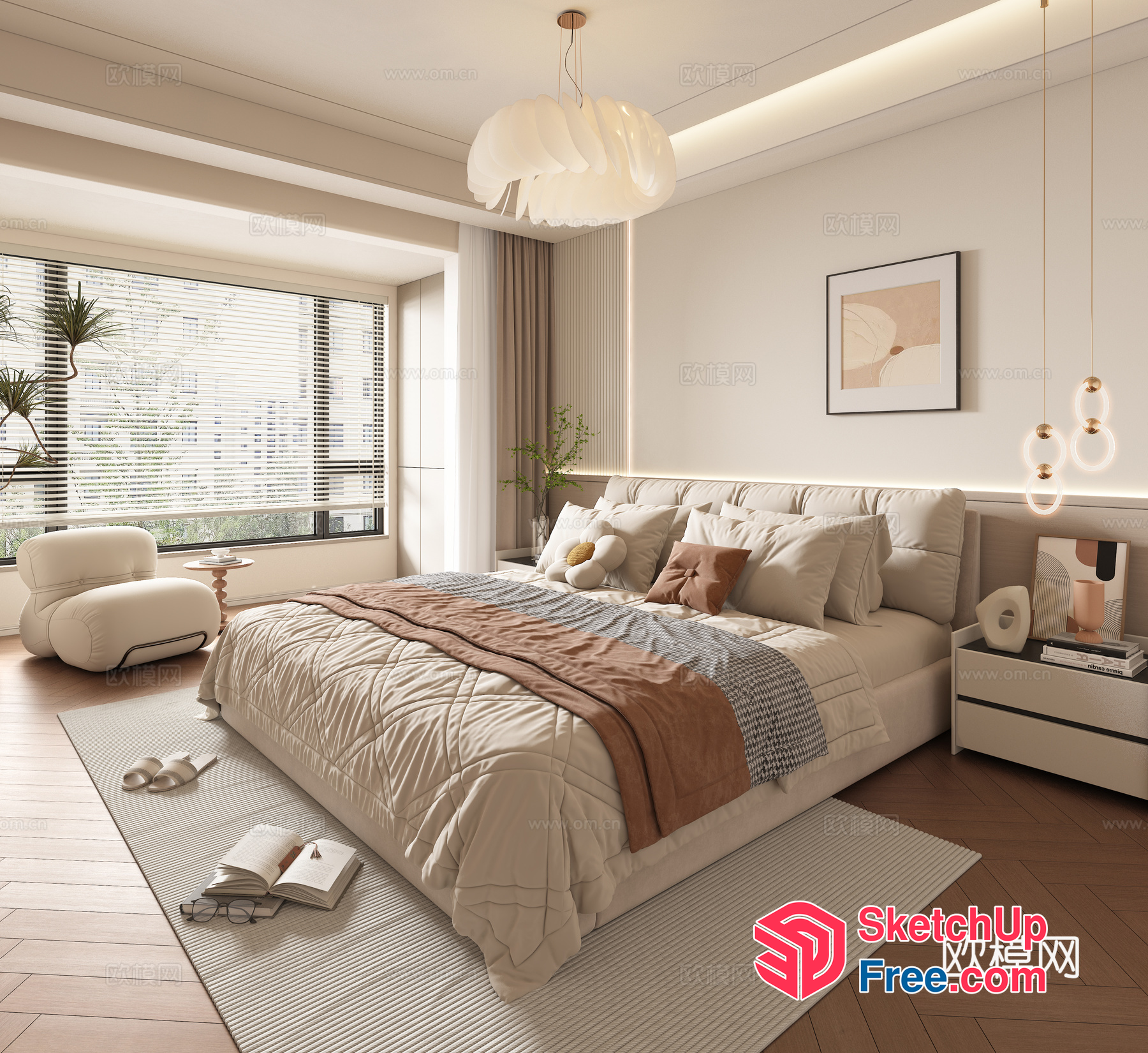 Elegant Cream And Brown Bed Room Interior 3D SketchUp File