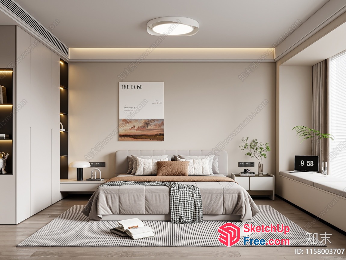 Elegant And Cozy Modern Bedroom With Neutral Colors 3D SketchUp File