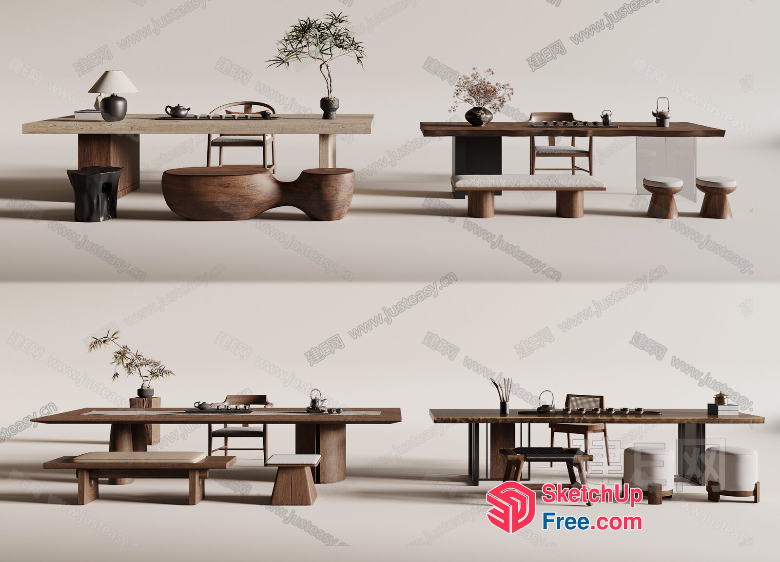 Japanese Style Minimalist Dining Room Furniture Set 3D SketchUp File