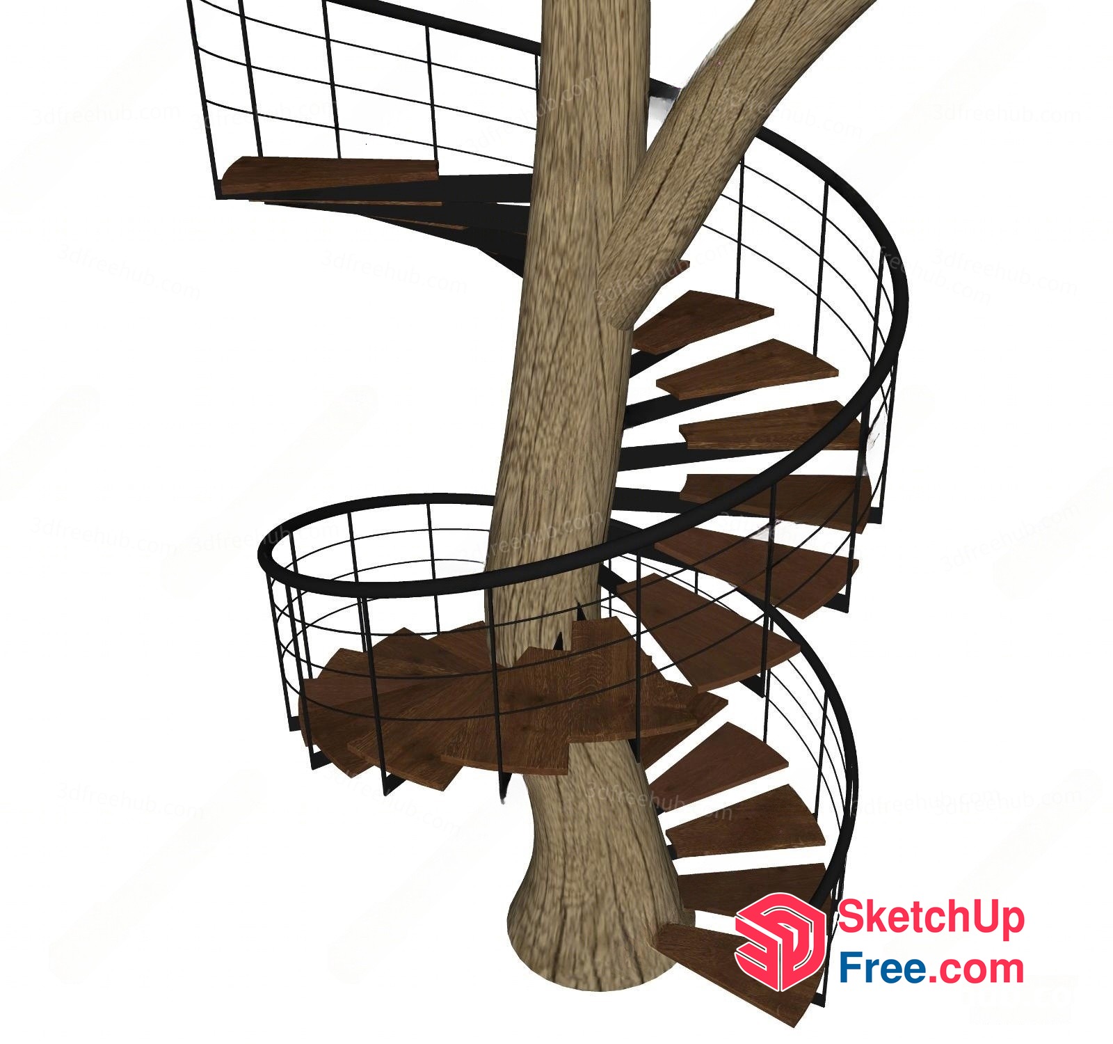 Spiral Staircase Around Tree Trunk 3D SketchUp File