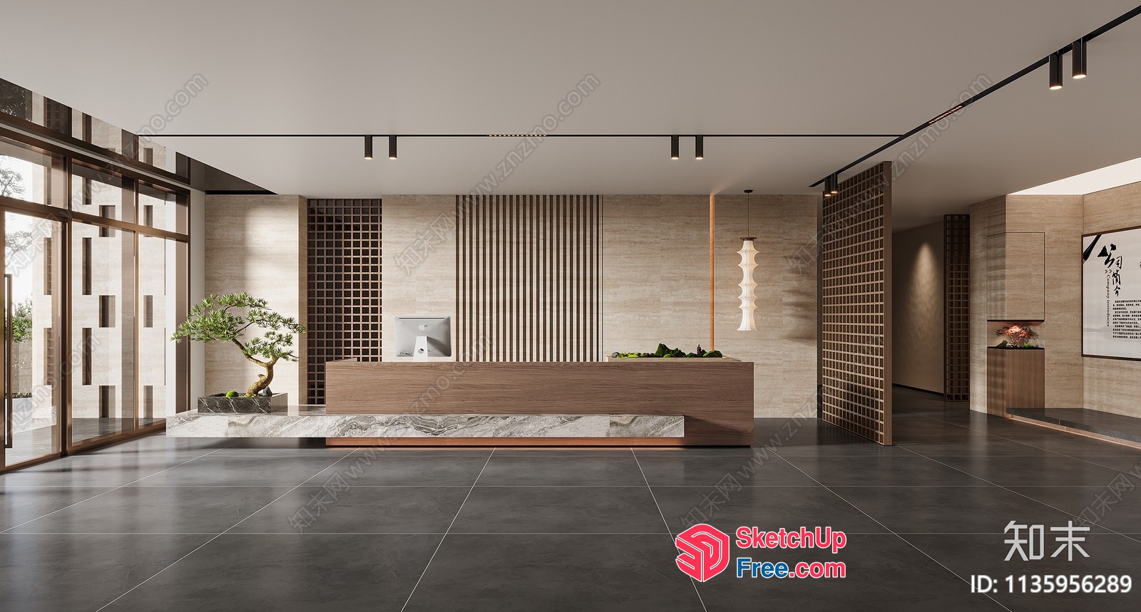 Modern Minimalist Japanese Style Office Building Reception Area 3D SketchUp File