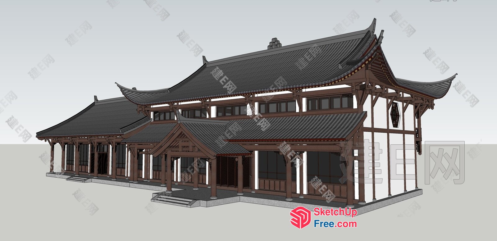 Traditional Chinese Style Building With Ornate Roof And Pillars 3D SketchUp File