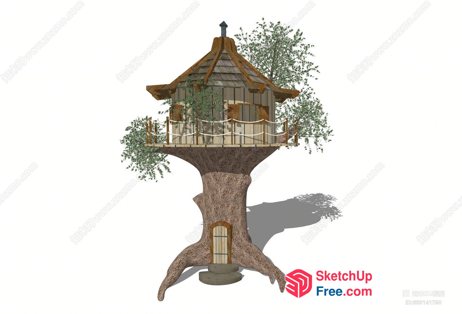 Treehouse With Balcony And Stair 3D SketchUp File