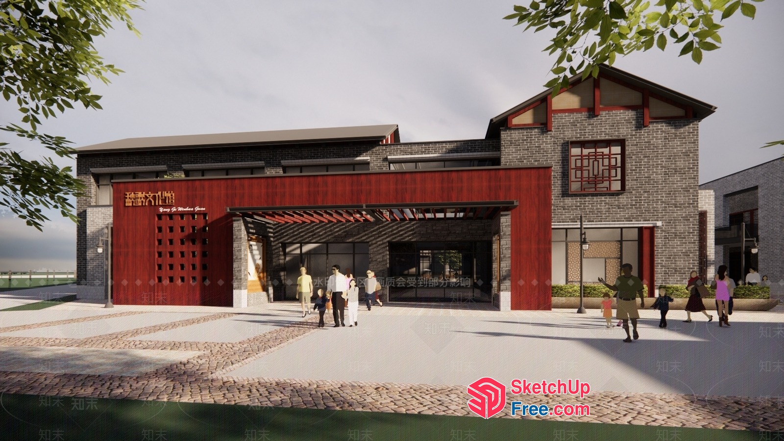 Asian-Inspired Commercial Street Scene 3D SketchUp File